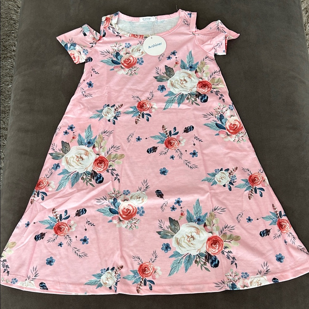 Floral Pink Off Shoulder Dress for Girls